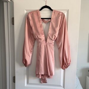 Pink Deep V-Neck Long Sleeve Romper (Baby Boo Fashion)
